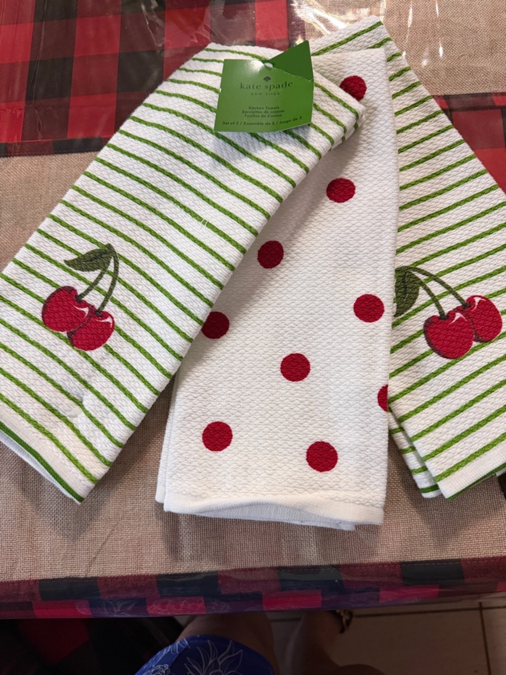 kate spade Red Cherry & Green Stripe Kitchen Towel Set
